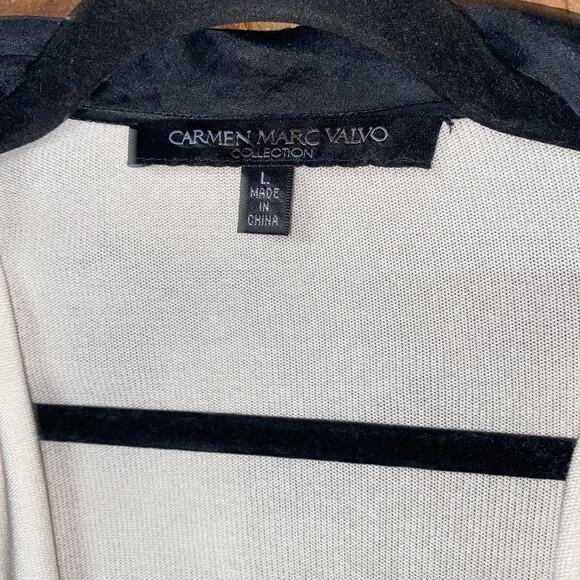 Carmen Marc Valvo Cream Black Silk Trim Cardigan Sweater Women's Size Large - Picture 4 of 6